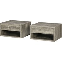 HOMCOM Floating Bedside Table Set of 2 Wall Mounted - Grey / 37cm / High-Glossy