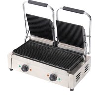 Kitchen Panini Press Grill Sandwich Maker Toaster Oven Grooved - Silver / 57cm