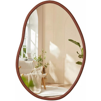 Small Irregular Wooden Vanity Wall Mirror for Bedroom Living Room - Natural Brown