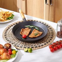 Cast Iron Skillet with Removable Wooden Handle - Black / 22cm