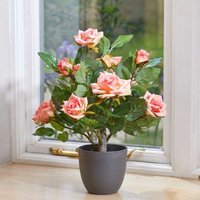 Artificial Pink Rose Bush Potted - Green,Pink