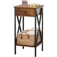 Bedside Nightstand with Steel Frame - Brown