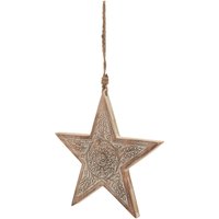 Natural Wooden Large Patterned Hanging Star Decor - Brown