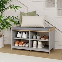 Shoe Storage Bench with Padded Seat and 4 Open Storage Shelves - Grey / Melamine