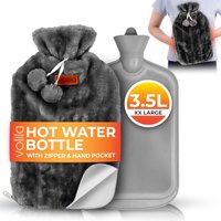 Extra Large Hot Water Bottle With Zipper Hnad Pocket - Grey