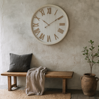 Wyld Haus 800 mm Antique White Wall Clock with Raised Roman Numerals - White