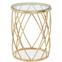 Ackley Gold Round Side Table with Clear Glass - Gold