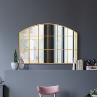 Arcus Overmantle Window Framed Arched Wall Mirror - Gold / 75cm