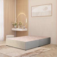 Divan Bed Base Tweed Fabric Solid Platform Top with Draw Options - Natural / Double / 0