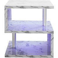 Abstract S-Shaped High Gloss LED Side Table - White / Marble