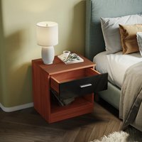 Modern High Gloss Bedside Table with Drawer and Open Shelf - Walnut