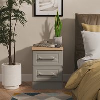 Kent Ready Assembled 2 Drawer Bedside Cabinet - Dusk Grey & Bardolino Oak
