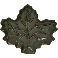 Four Candle Dark Green Leaf Shaped Porcelain Plate - 23cm