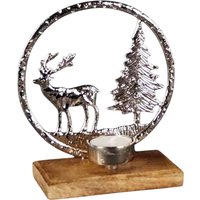 Four Candle Metal Reindeer Scene Tealight in Silver