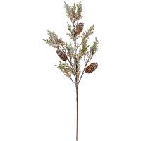Four Candle Medium Frosted Cypress Fir Branch Spray With Pinecones Artificial in Green