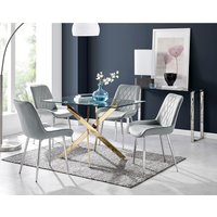FurnitureboxUK, Leonardo Dining Table With Four Pesaro Silver Leg Chairs - Grey FurnitureboxUK, Leonardo Dining Table With Four Pesaro Silver Leg Chairs - Grey