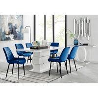 FurnitureboxUK, Apollo Table With Six Pesaro Black Leg Chairs - Navy FurnitureboxUK, Apollo Table With Six Pesaro Black Leg Chairs - Navy