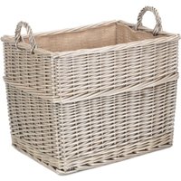 Rectangular Hessian Lined Wicker Log Storage Basket - Brown / 36cm