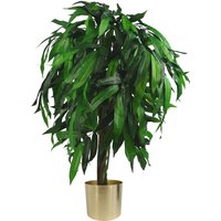 Large Artificial Mango Tree Plant Metal Planter - Green / 80cm