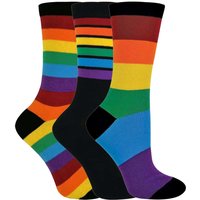 3 Pairs Bright Striped Patterned Colourful Rainbow Socks - Black