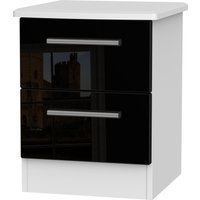 Knightsbridge Ready Assembled 2 Drawer Bedside Cabinet - Black Gloss & White Matt