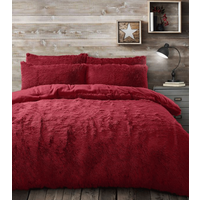 Alaska Red Thermal Plush Fluffy Faux Fur Duvet Set - Red / Double