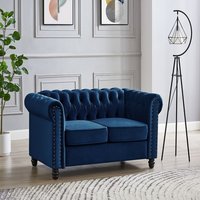 Chester Velvet Sofa Suite Stud Design Wooden Feet - Blue Velvet / 2