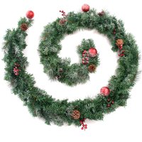 Christmas Snow Flocked Red Decorated Garland - Frosted Red / 270cm / Without lights
