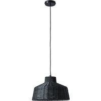 Boho Style Black Woven Wicker Tapered Ceiling Pendant Light Fitting - Black