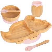 5pc Bamboo Dinosaur Baby Weaning Set - Pastel Pink