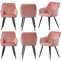 Set of 6 Camden Velvet Dining Chairs Upholstered for Kitchen Dining Room - Pink