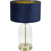 Jessy Glass with Gold Trim Table Lamp Navy Blue Velvet Gold Inner Shade and Bulb - Navy