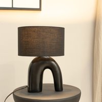 Lia Abstract Arch Ceramic Table Lamp with Fabric Drum Shade and LED Bulb - Black