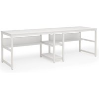 Double Desk with Bookshelf - White