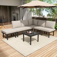 Handwoven Rope 6 Seater Garden Lounge Set with Coffee Table - Beige