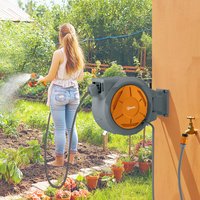 Outsunny 30m Retractable Hose Reel Wall Mounted with Lock - Orange
