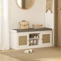 HOMCOM Shoe Bench Boho Shoe Storage Bench  White - White