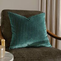 Savoy Stripe Cut Velvet Cushion - Teal / Polyester
