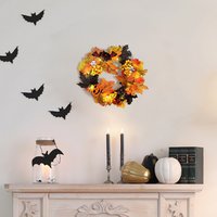 Halloween Maple Leaf Wreath with LED String - Orange