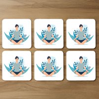 Meditation Illustration Designer Coaster Set - White
