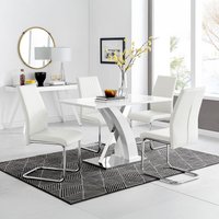 Atlanta White High Gloss Dining Table And 4 Lorenzo Dining Chairs Set - White