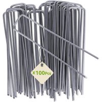 Galvanised Steel U shaped 100 Pcs Garden Pegs Stakes - Silver