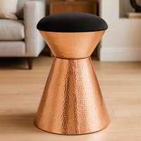 Jaipur Black Velvet And Copper Finish Stool - Gold