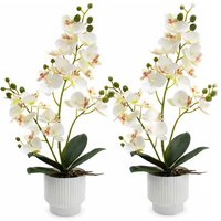 2 Pack White Orchid Artificial Flower in Pot - White