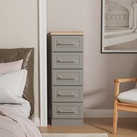 Kent Ready Assembled 5 Drawer Tallboy - Dusk Grey & Bardolino Oak