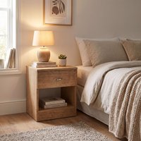 1 Drawer Oak Effect Bedside Table Nighstand With Shelf Deep Design - Oak