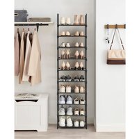 10-Tier Slim Shoe Tower Rack with Metal Frame and Fabric Shelves, Space-Saving Organiser - Black