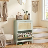 HOMCOM Boho Slim Shoe Cabinet with Rattan Doors, Holds 20 Pairs - Light Green / 17.4kg / 95.5cm