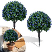 2PCS Artificial Camellia Boxwood Topiary Ball Trees Faux Floral Shrubs