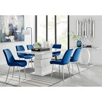 FurnitureboxUK, Apollo Table With Six Pesaro Silver Leg Chairs - Navy FurnitureboxUK, Apollo Table With Six Pesaro Silver Leg Chairs - Navy